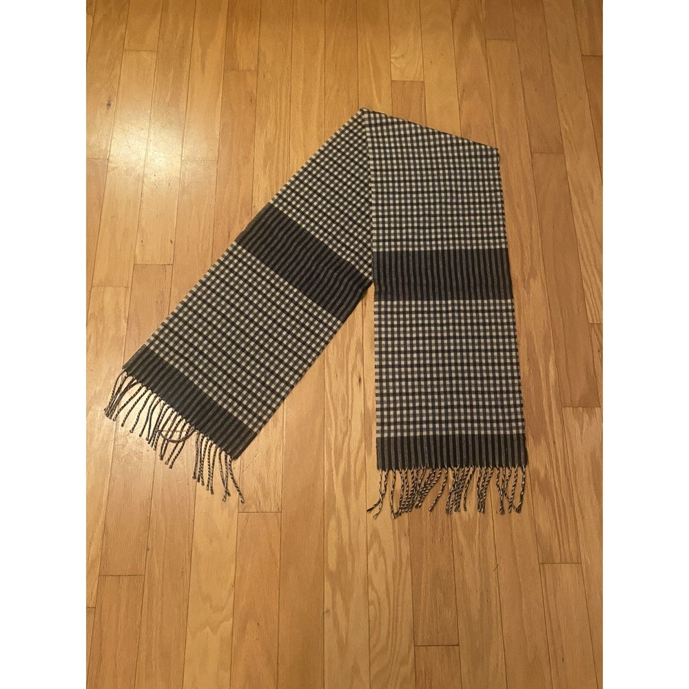 Cashme Made in Italy Acrylic Plaid Black Beige Scarf Super Soft 12x66